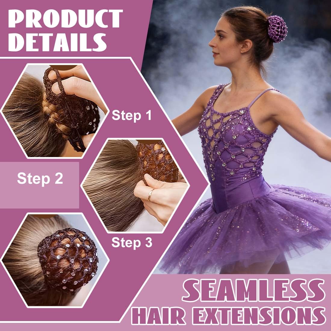 Redecilla Moño con Estrás 10 cm Reutilizable Elástica Ajustable para Mujeres Bailarinas Bodas Multicolor