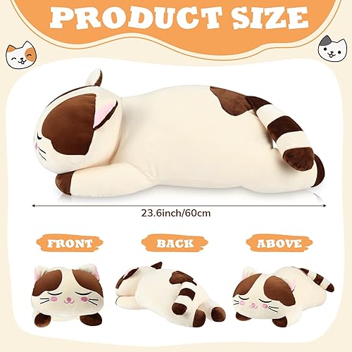 Miniatura 2 de Jexine 2 almohadas de felpa de gato de 23.6 pulgadas, almohada de felpa para abrazar, peluche grande de gatito para niñas, suave y lindo animal de