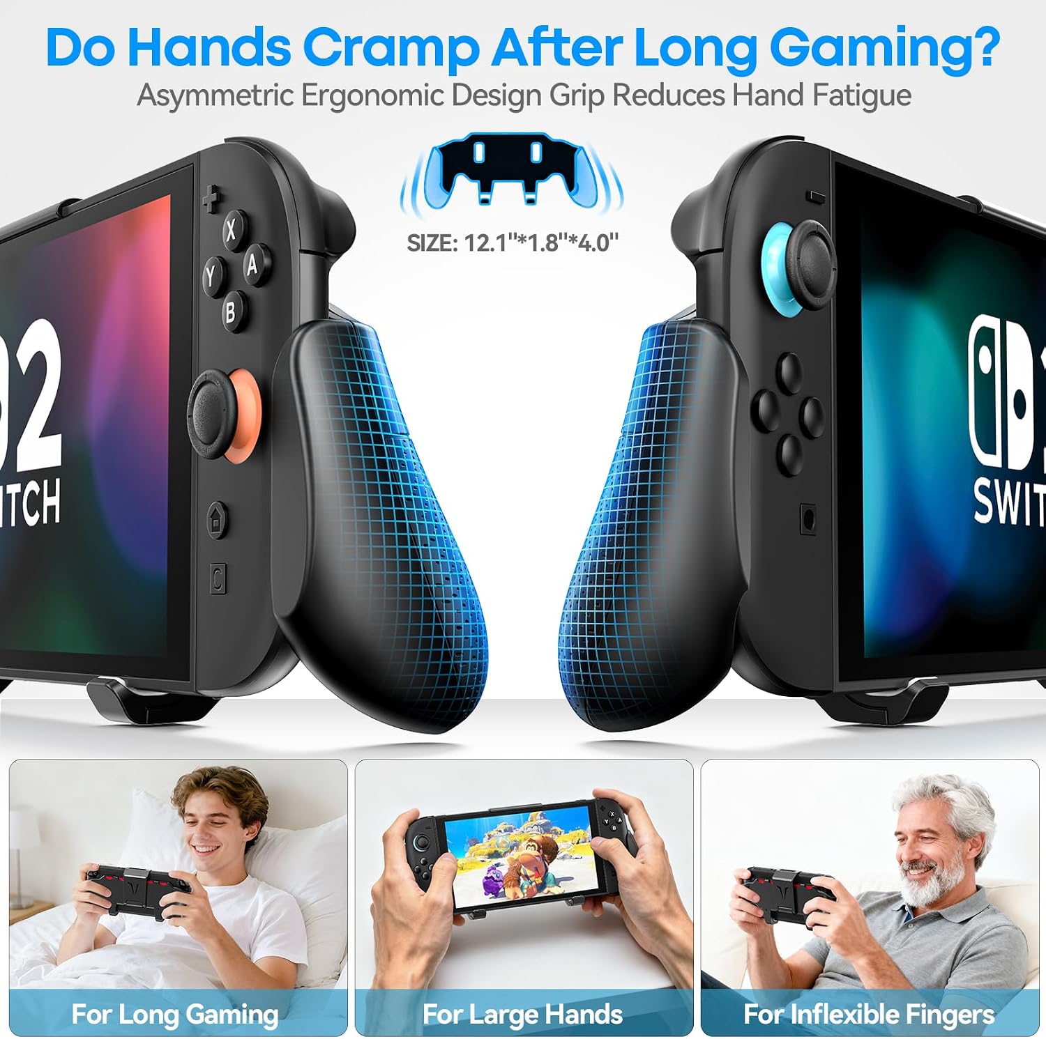 Grip Compatible with Nintendo Switch 2, Switch 2 Ergonomic Grip Case with Adjustable Stand, Comfort Game Accessories with 5 Game Card Slots and 4 Thumb Caps