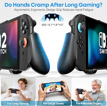 Grip Compatible with Nintendo Switch 2, Switch 2 Ergonomic Grip Case with Adjustable Stand, Comfort Game Accessories with 5 Game Card Slots and 4 Thumb Caps