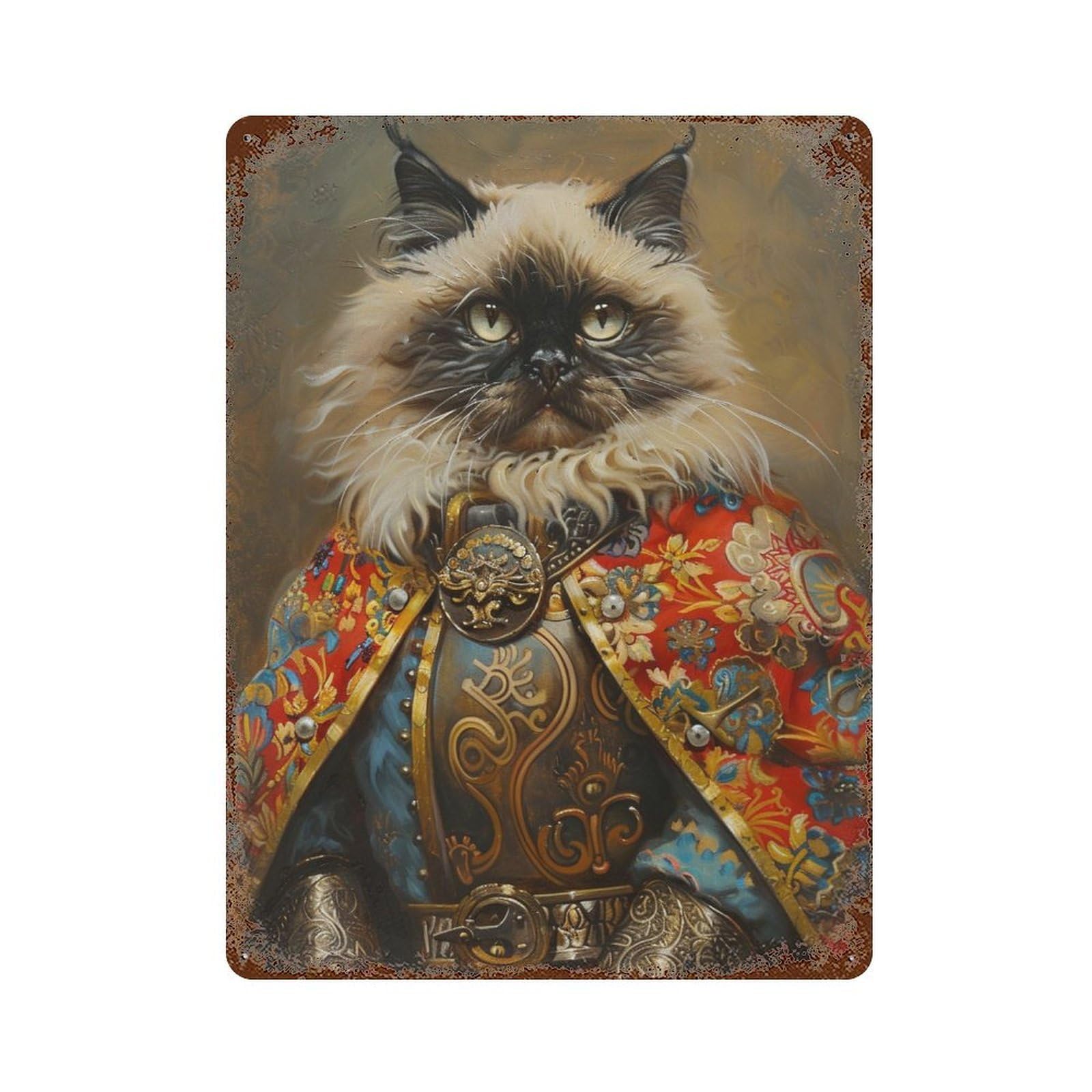 Royal Cat Armor Painting Retro Metal Sign 15.7"x11.8", Ideal for Basement, Hobby Room And Garage Decor