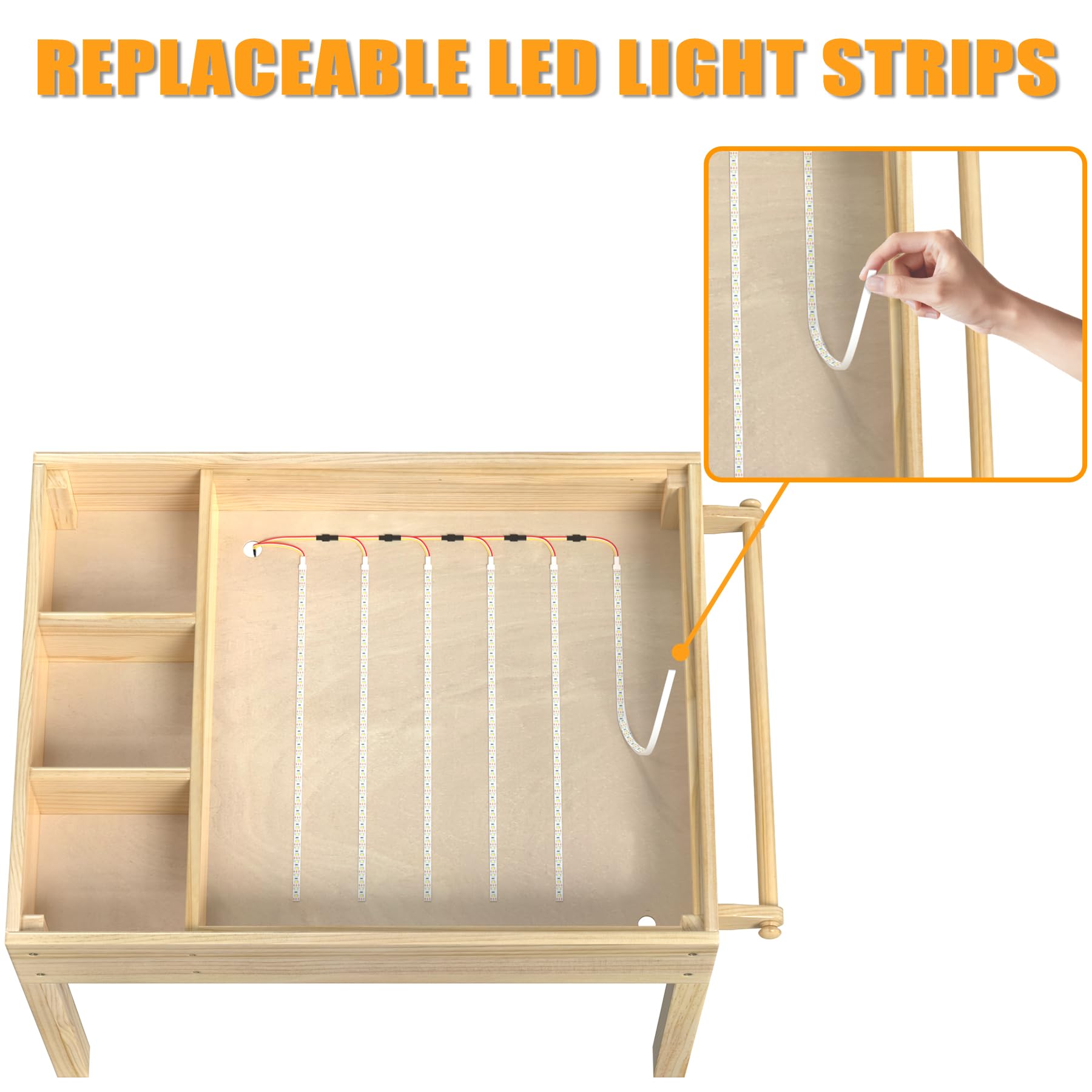 GDLF Tavolo luminoso per bambini, 3 in 1, tavolo per attività per bambini, con contenitore, sensore a LED, mattone da costruzione e postazione artistica, con supporto per rotolo di carta, per bambini