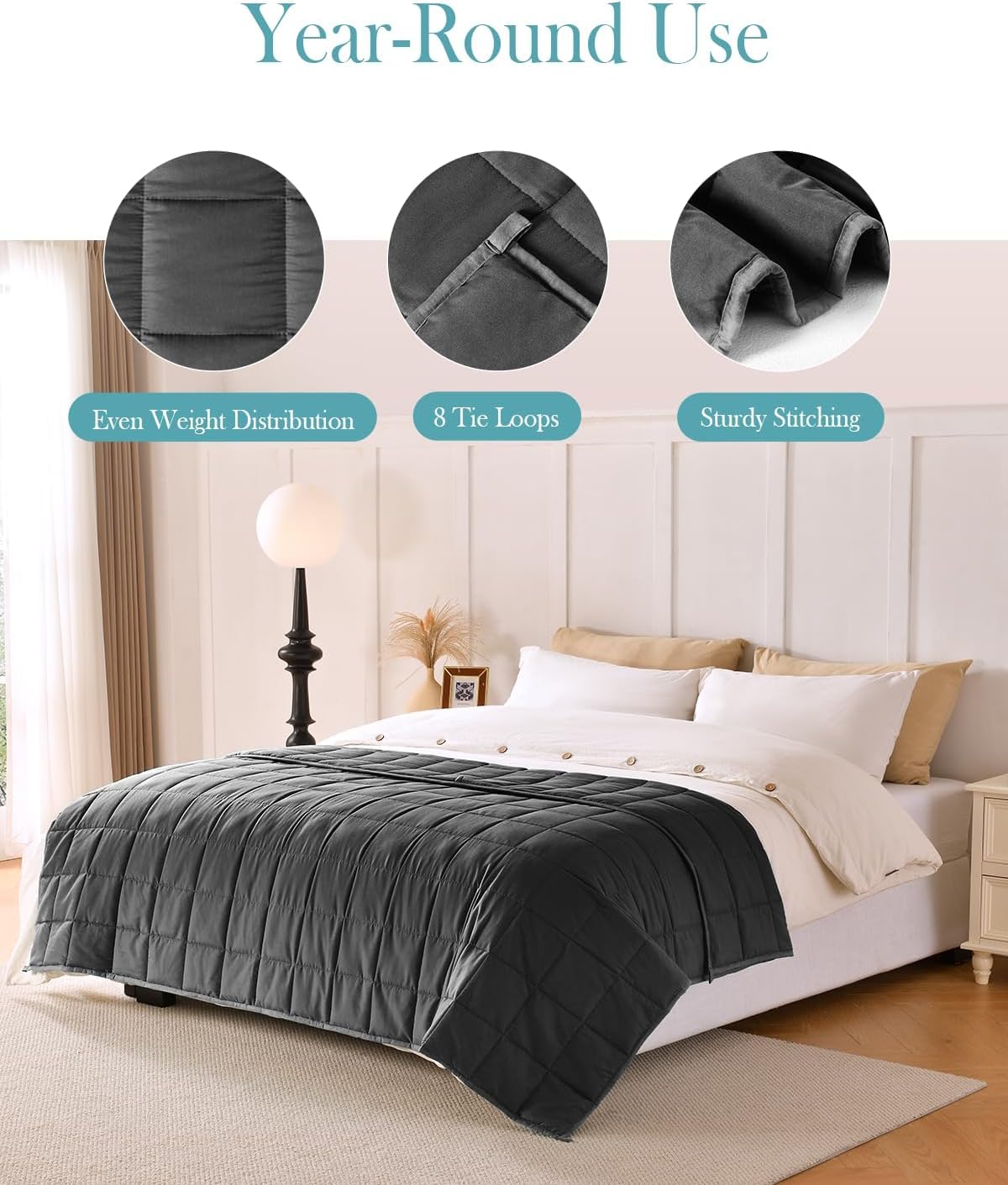 Sivio Coperta ponderata da 9 kg, morbida coperta ponderata per adulti, traspirante in microfibra pesante con perline di vetro, per divano letto, tutte le stagioni, 150 x 200 cm, nero