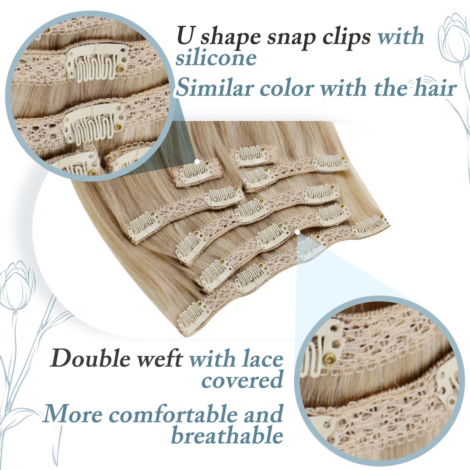 RUNATURE Clip in Hair Extensions Real Human Hair Blonde Highlight Dark Blonde Clip in Extensions Human Hair Blonde Clip in Real Hair Extensions Blonde 120 Gram 7Pcs - Image 4
