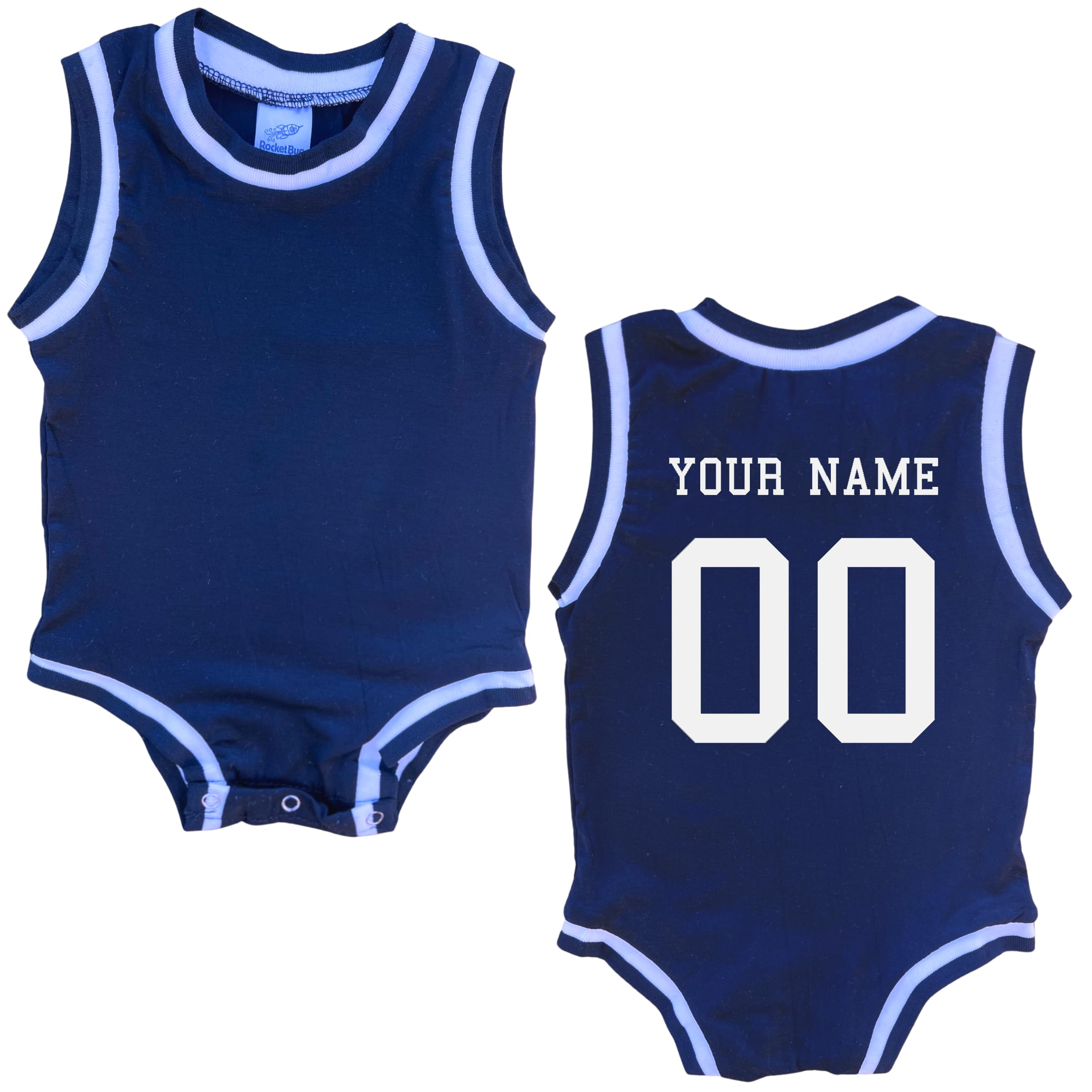 Custom Sleeveless Basketball Sport Jersey for Babies Personalized with Name & Number, Back ONLY (3-6 Months, Navy)