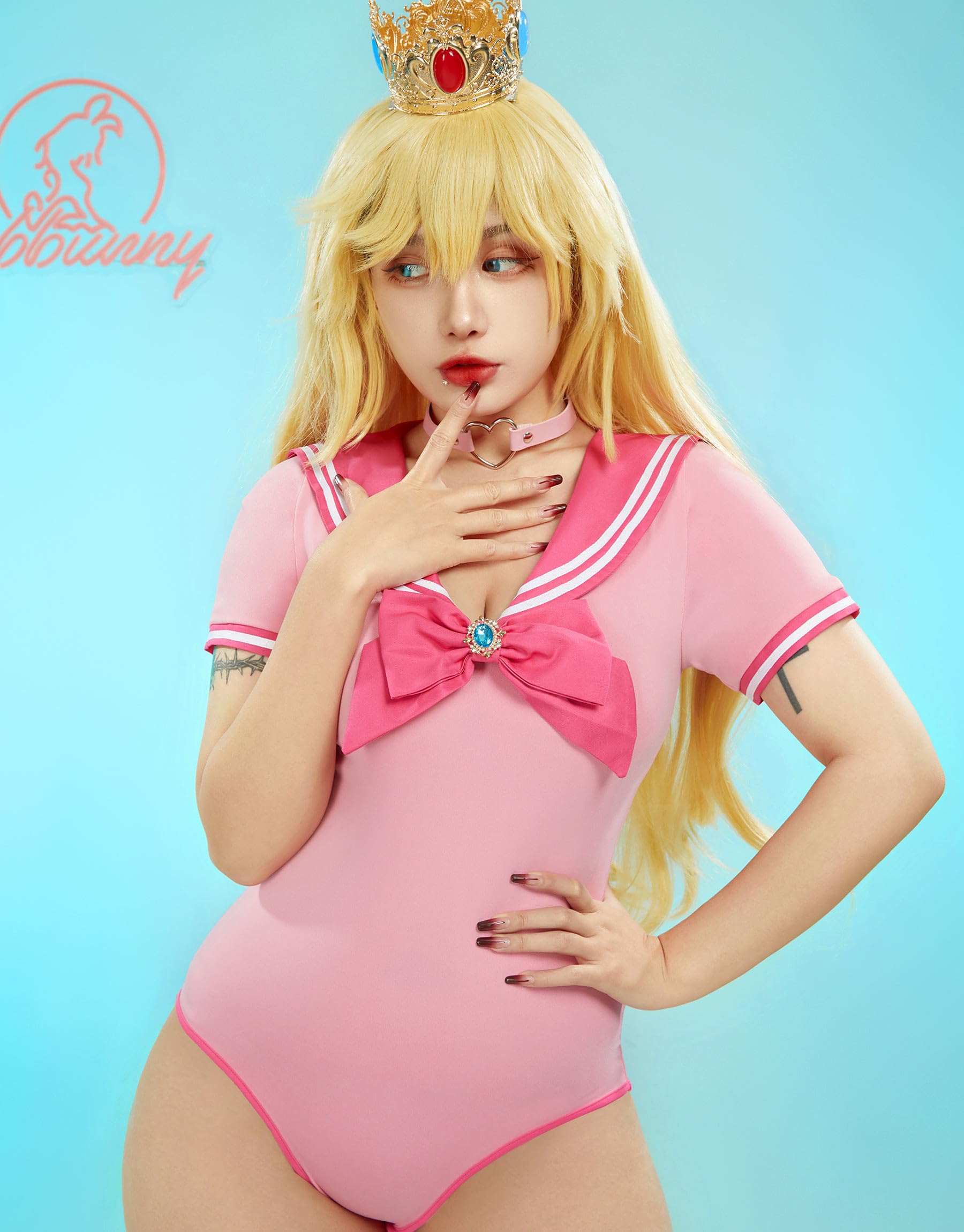 Mobbunny Women Bodysuit Skirt Set With Socks Romper Onesie Button Crotch Daily Halloween Clubwear: Pink X-Large