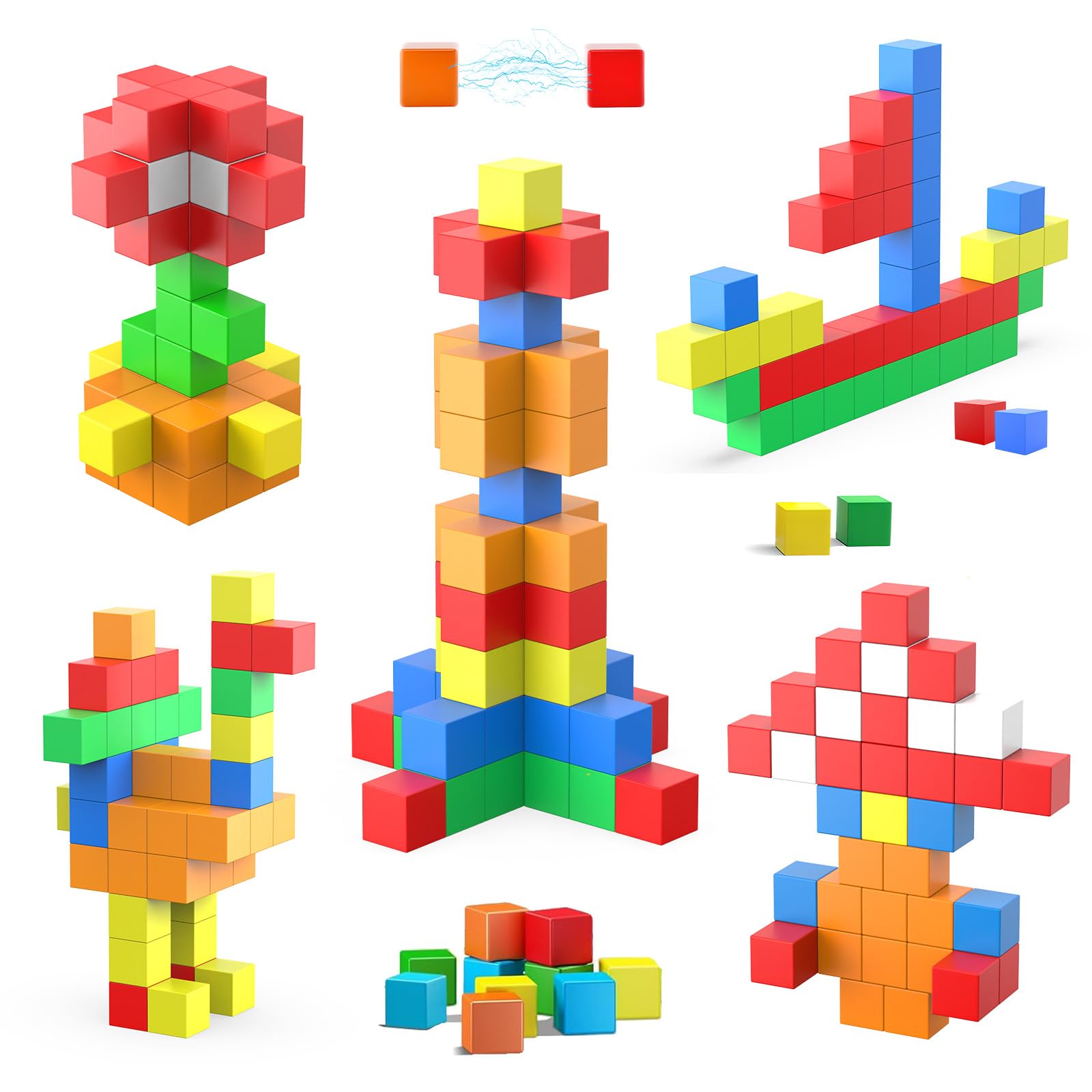 ASOK 48PCS Large Magnetic Block Cubes Gifts for 3 4 5 6 Year Old Magnet Building Blocks for Girls & Boys, Sensory Montessori Magnetic Toys for Kids Ages 3-5 4-8