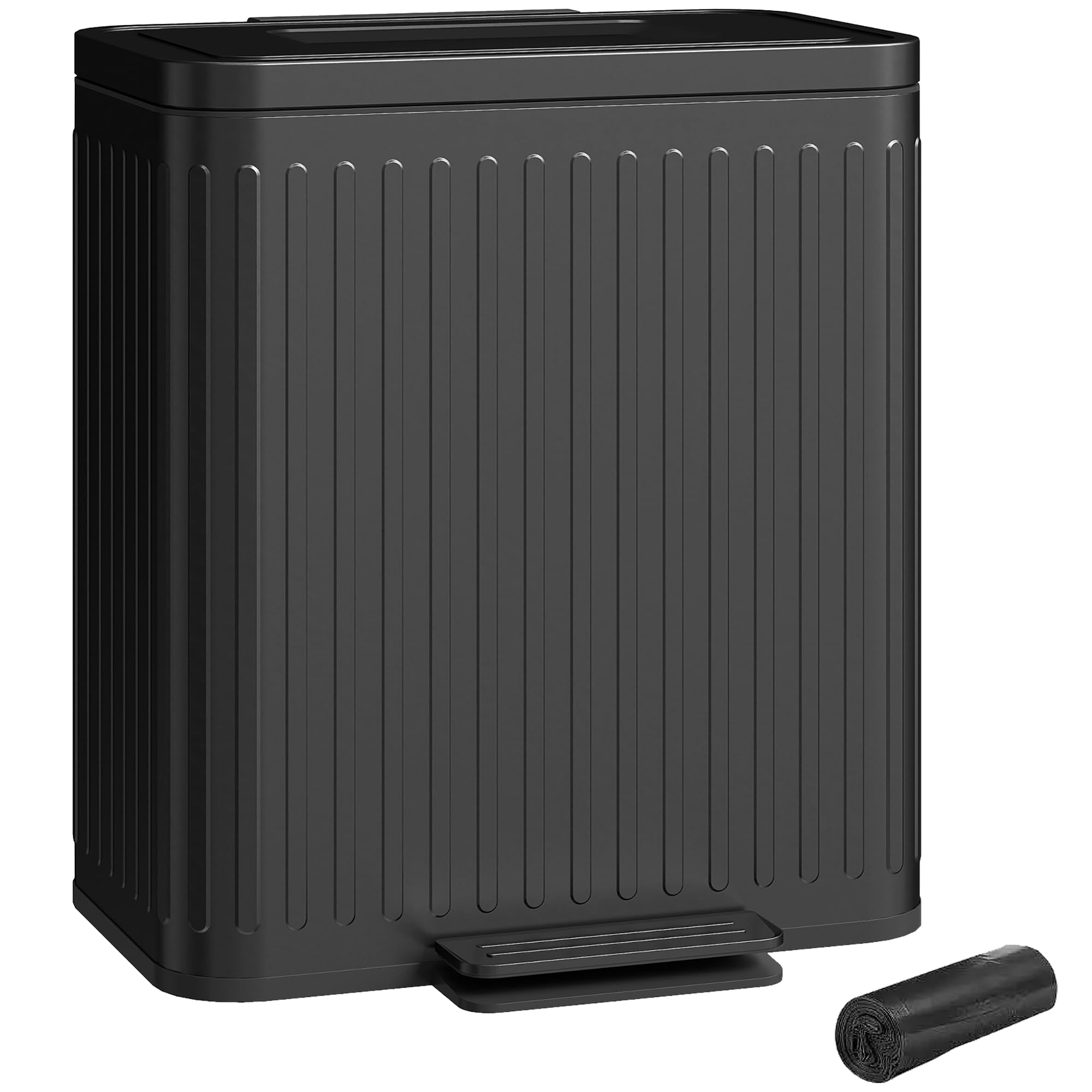 Rackhams Black 2 X 20L Double Rubbish Bin, Pedal Bin With Rubbish Bags,