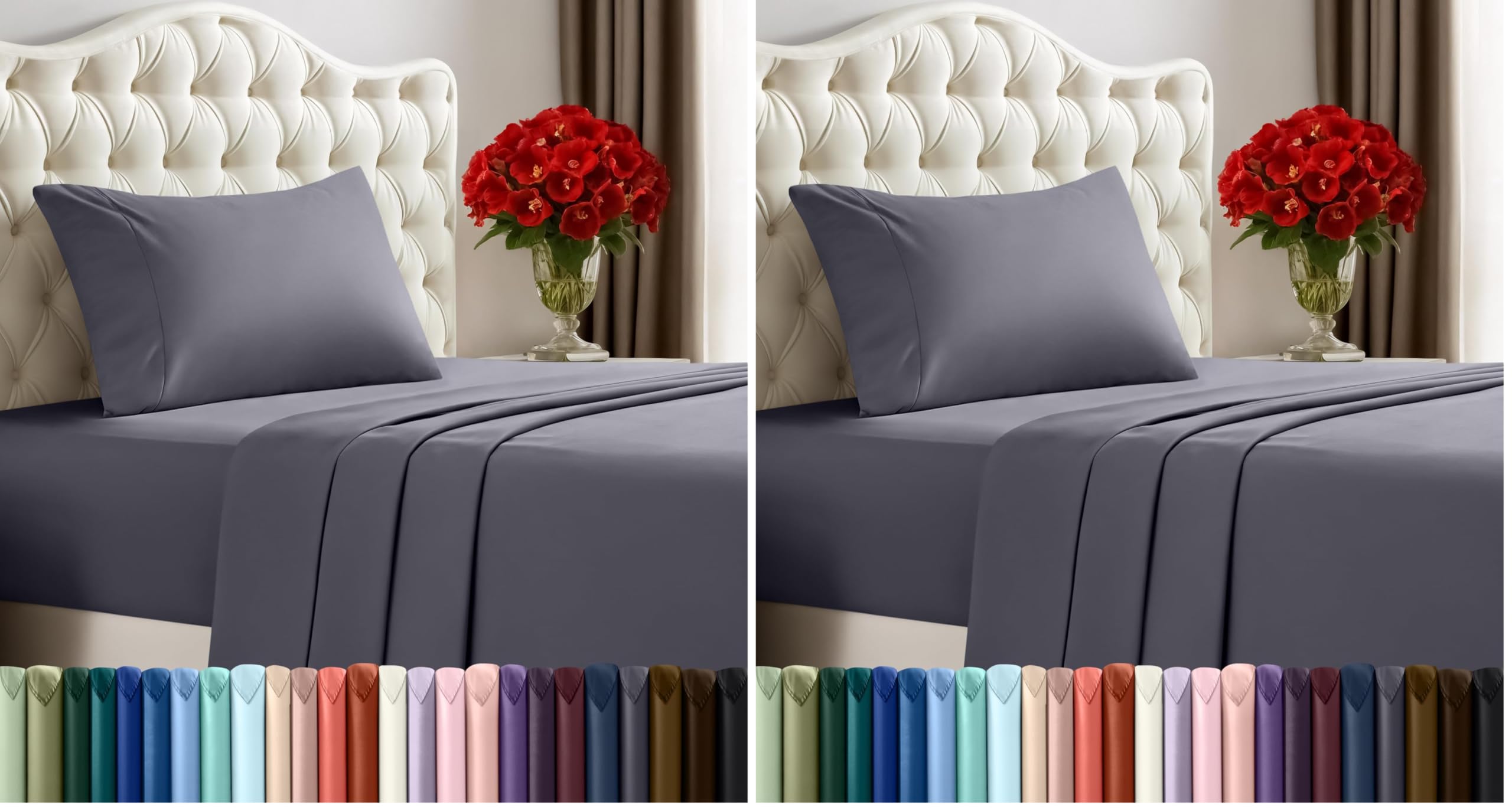 Bedding Twin Bed Sheets Set, 3 Piece | Brushed Microfiber | Pack of 2 | Grey | Shrinkage Resistant