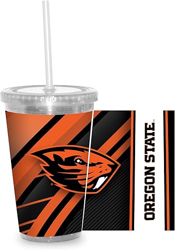 Rico Industries NCAA Sports Team - Vaso transparente de 16 onzas con pajilla, vaso de viaje del color del equipo para fanáticos de los deportes,