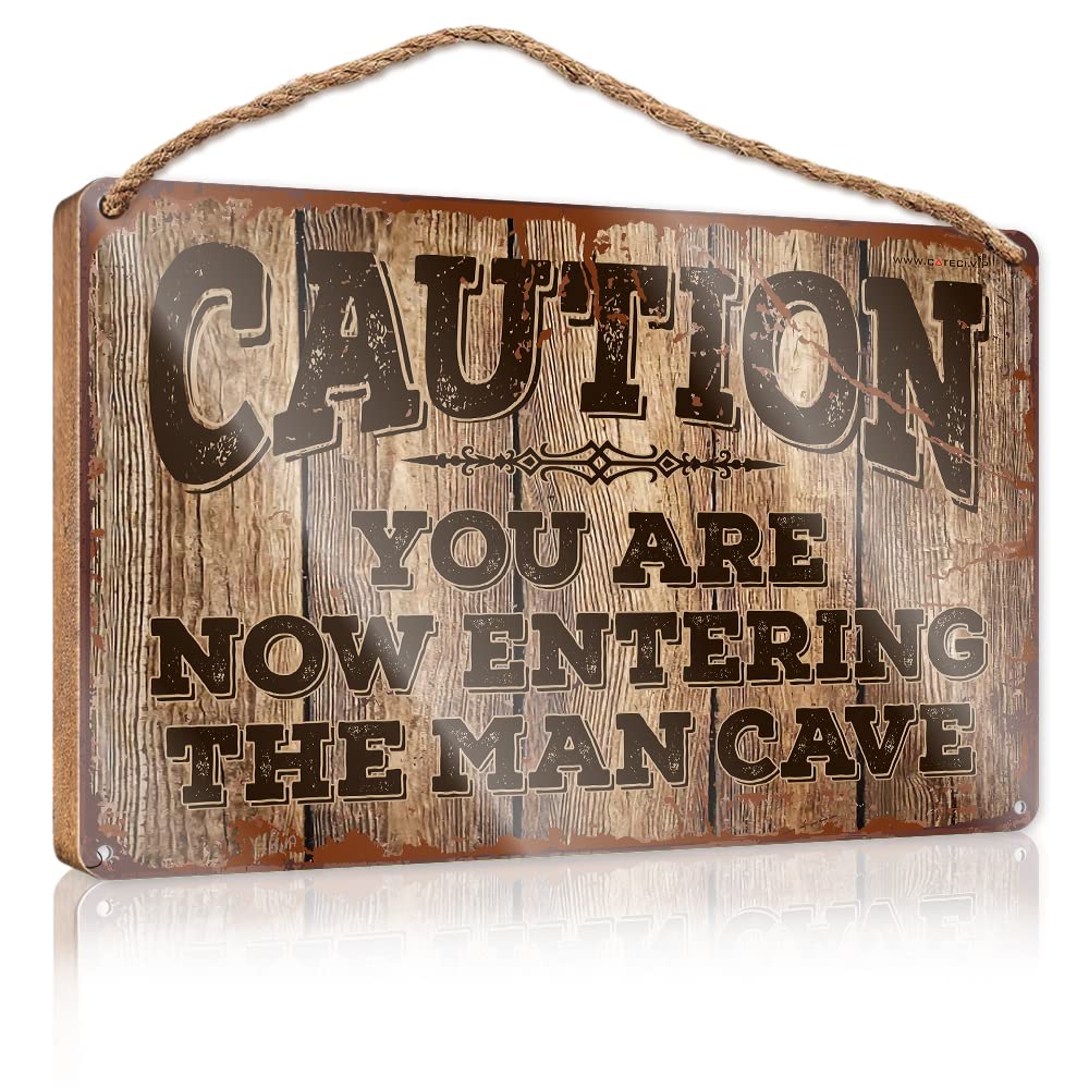 Bathroom Wood Sign Caution! You Are Now Entering The Man Cave Wooden Sign Office Signs For Desk Funny Funny Signs For Bedroo(23X35CM)