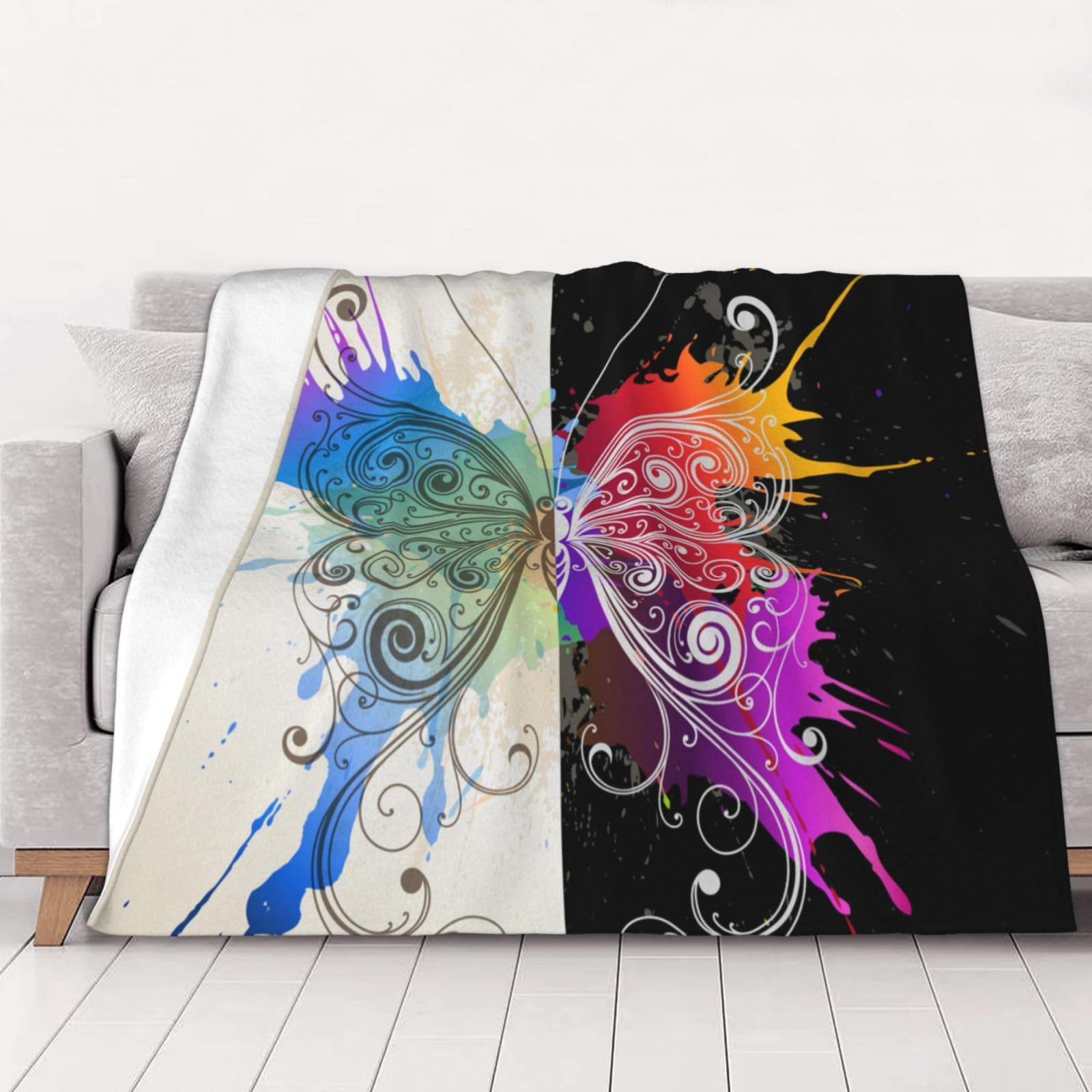 Couverture flanelle chaude plaid papillon coloré jeté de lit canapé