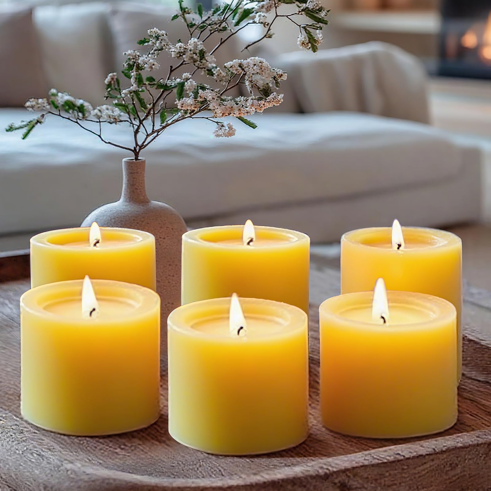 6pcs Beeswax Candle for Home, 2x2 Inches Beeswax Pillar Candles 96-Hour Long Burn Time, 100% Natural Pure Bees Wax Candle for Holidays Decor Spa