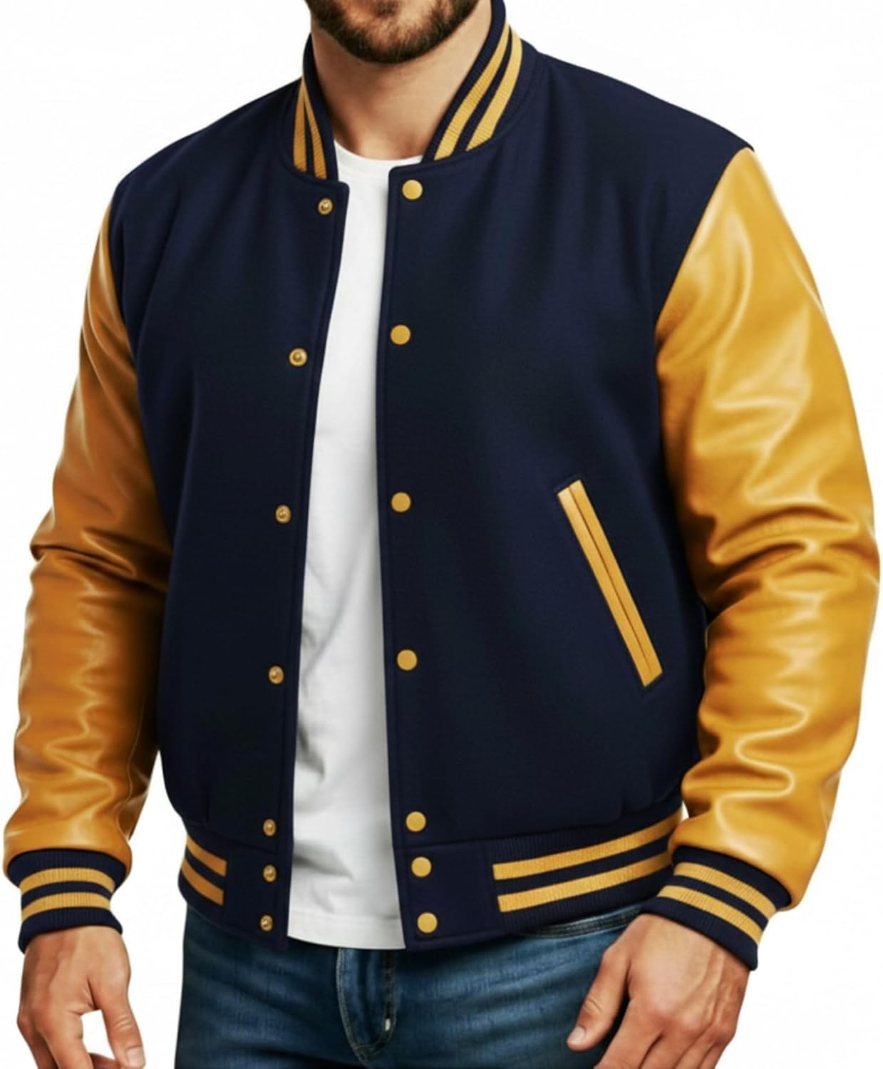 Premium Letterman Jacket Men - Wool Blend Leather Sleeves High School Varsity Jackets For Men