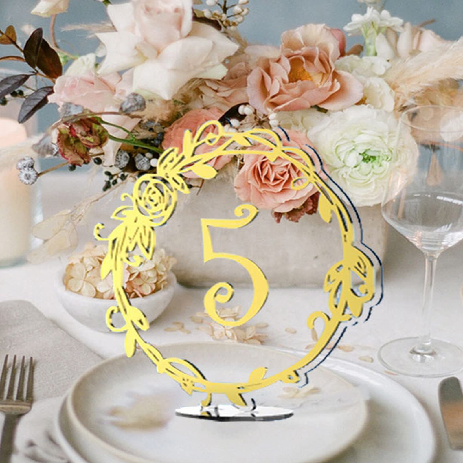 Acryl-Tischkarten, Sitzkarten mit Blumenmotiven, Goldrand, Tischnummern für Hochzeiten, Tischnummern für Restaurant-Tischnummern, für Hochzeitsbankett-Tischnummer ( Color : 1 to 200 , Size : L:12cmxW: