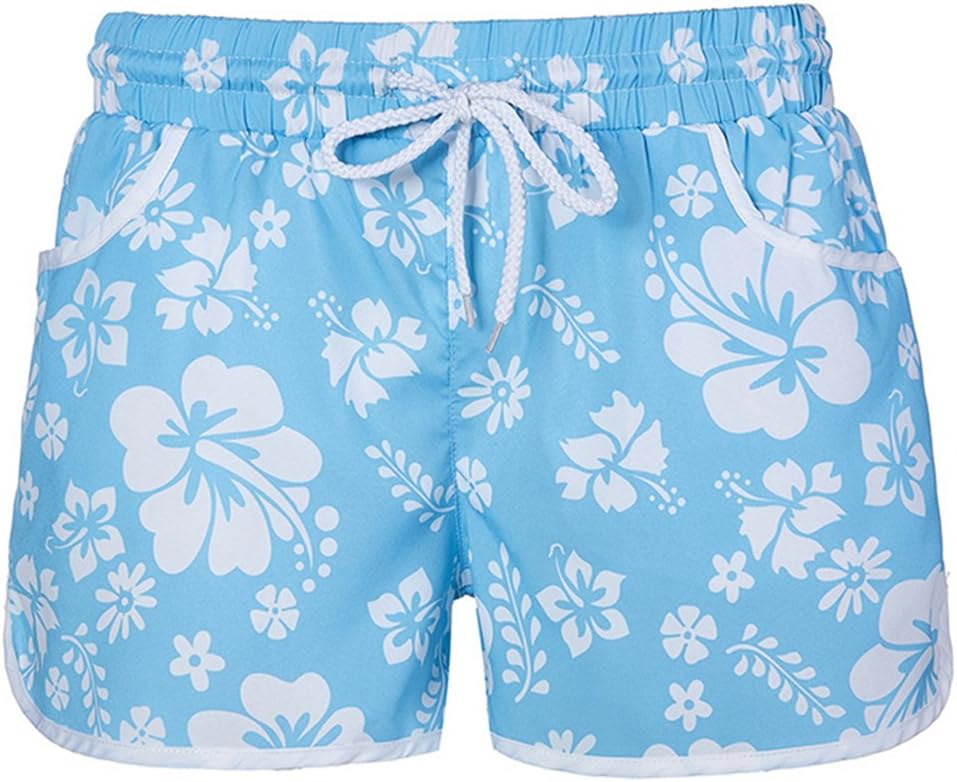 Womens Quick Dry Boardshorts Floral Print Swimming Trunks Beach Shorts M Blue