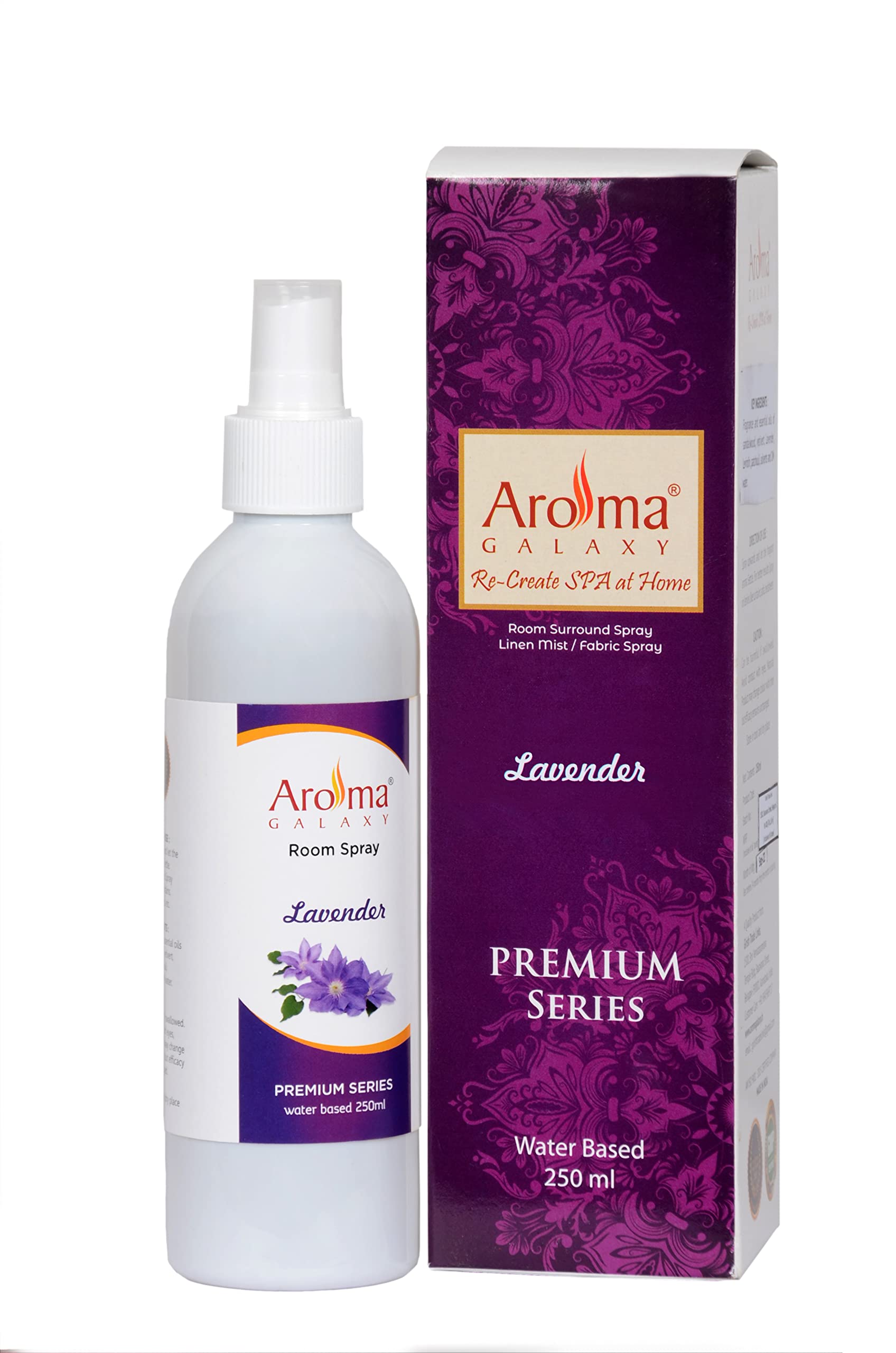 AROMA GALAXYNatural Lavender Room & Linen Spray - Sheets, Pillow, Fabric, Bed Air Freshener & Deodorizer - Calming Fragrance for Sleeping - Relaxing & Refreshing Scent Removes Smell - 250 ML