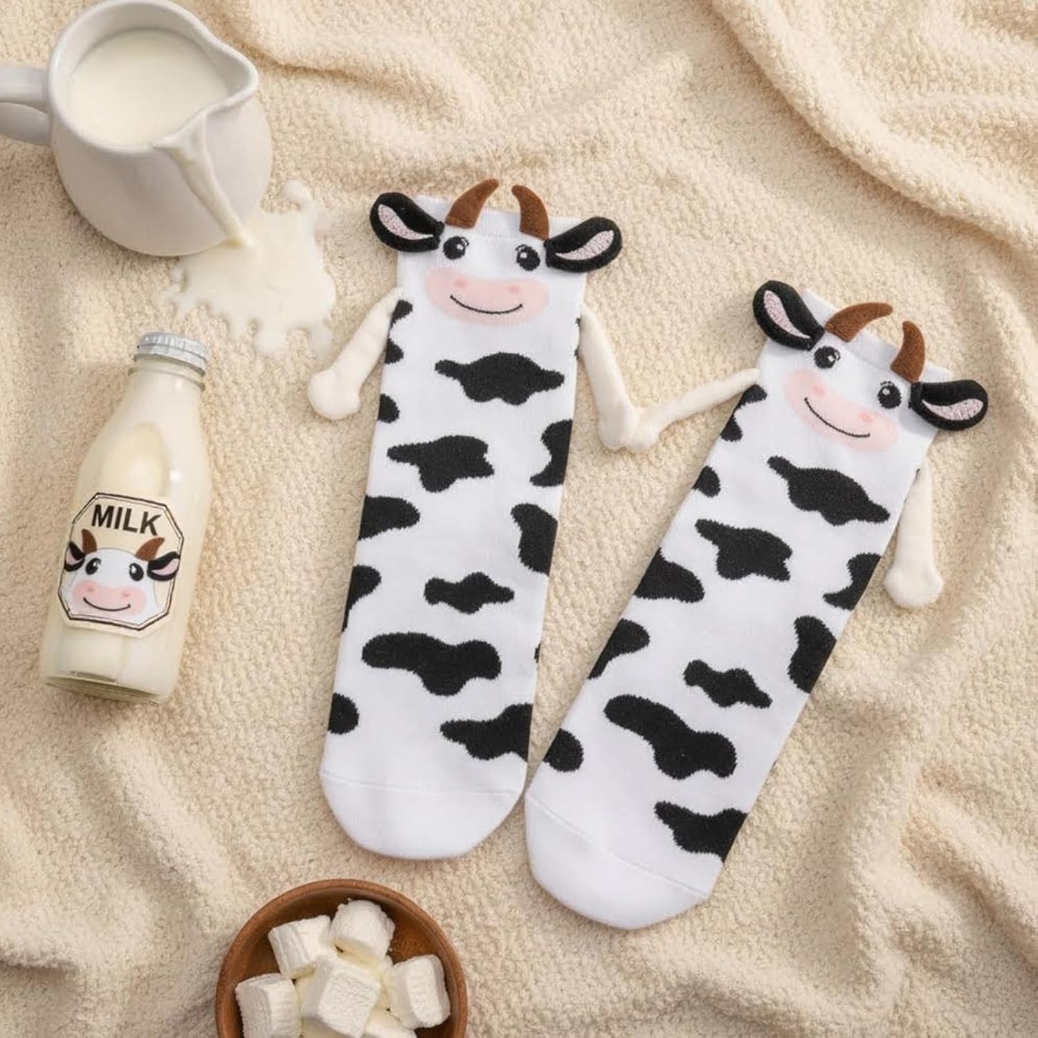 Funny Magnetic Socks Cow 3D Animal Socks Holding Hands for Women - Image 2