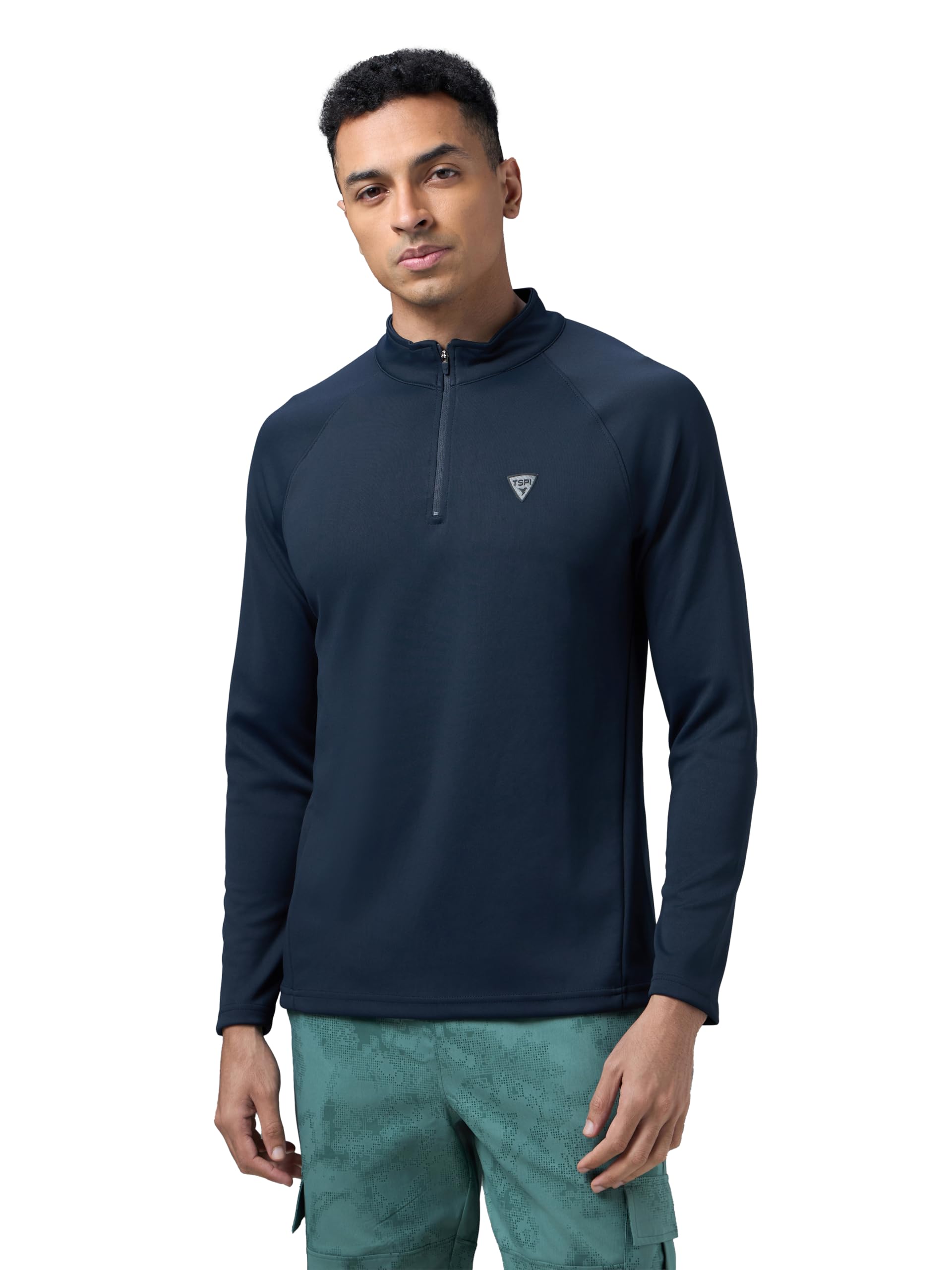 Men's Regular Fit Solid High Neck Full Sleeve Sweatshirt with Elasto Plus - (MJPM89NYB_Navy Blue_2XL)
