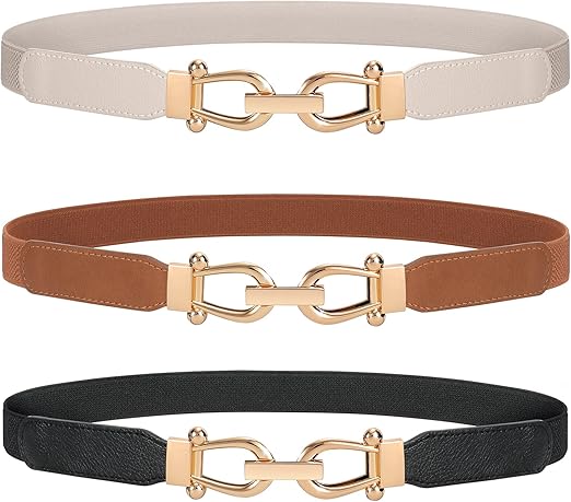JASGOOD Women Stretchy Waist Belt Retro Elastic Skinny Belt for Ladies with Gold Buckle