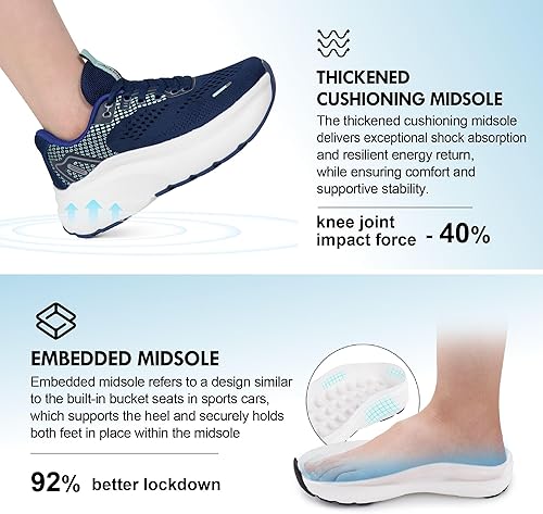 Miniatura 6 de JACKSHIBO Zapatos de Puntera Ancha para Mujeres con Soporte de Arco, Zapatillas Anchas para Correr, Caminar, Atletismo, Tenis, Ortopédicos para