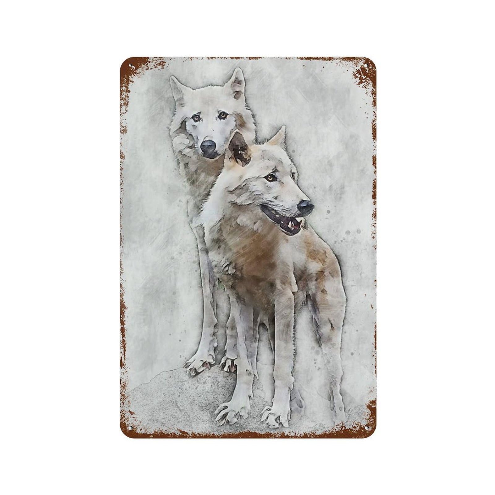 Wolf Family Distressed Metal Wall Sign 11.8"x7.9", Rustic Home Decor for Living Room, Hallway And Home Decor