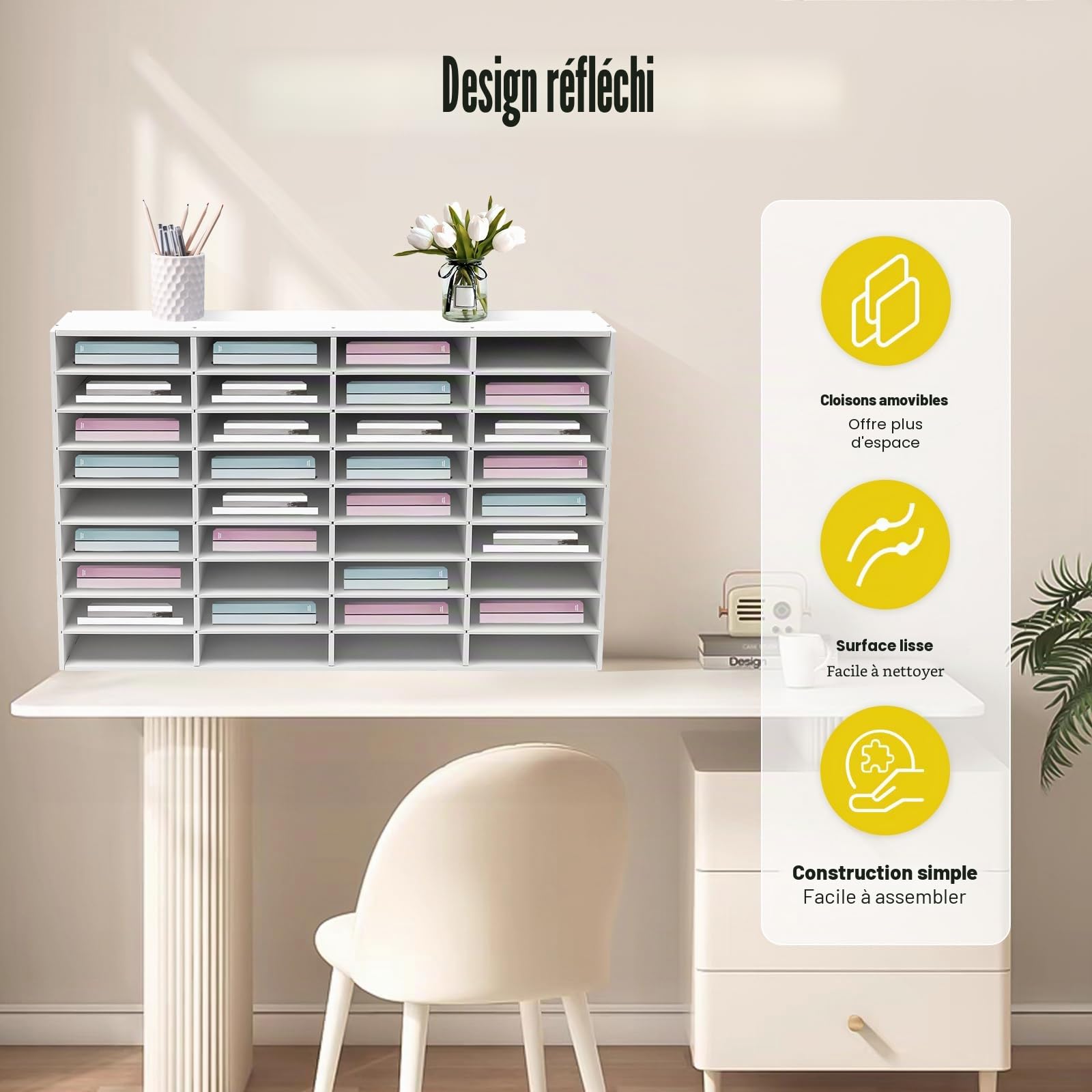 Organiseur de bureau, 36 compartiments pour documents, grand bac à courrier, organisateur de bureau, bacs de rangement pour bureau, porte-dossiers pour la maison, système de rangement 61