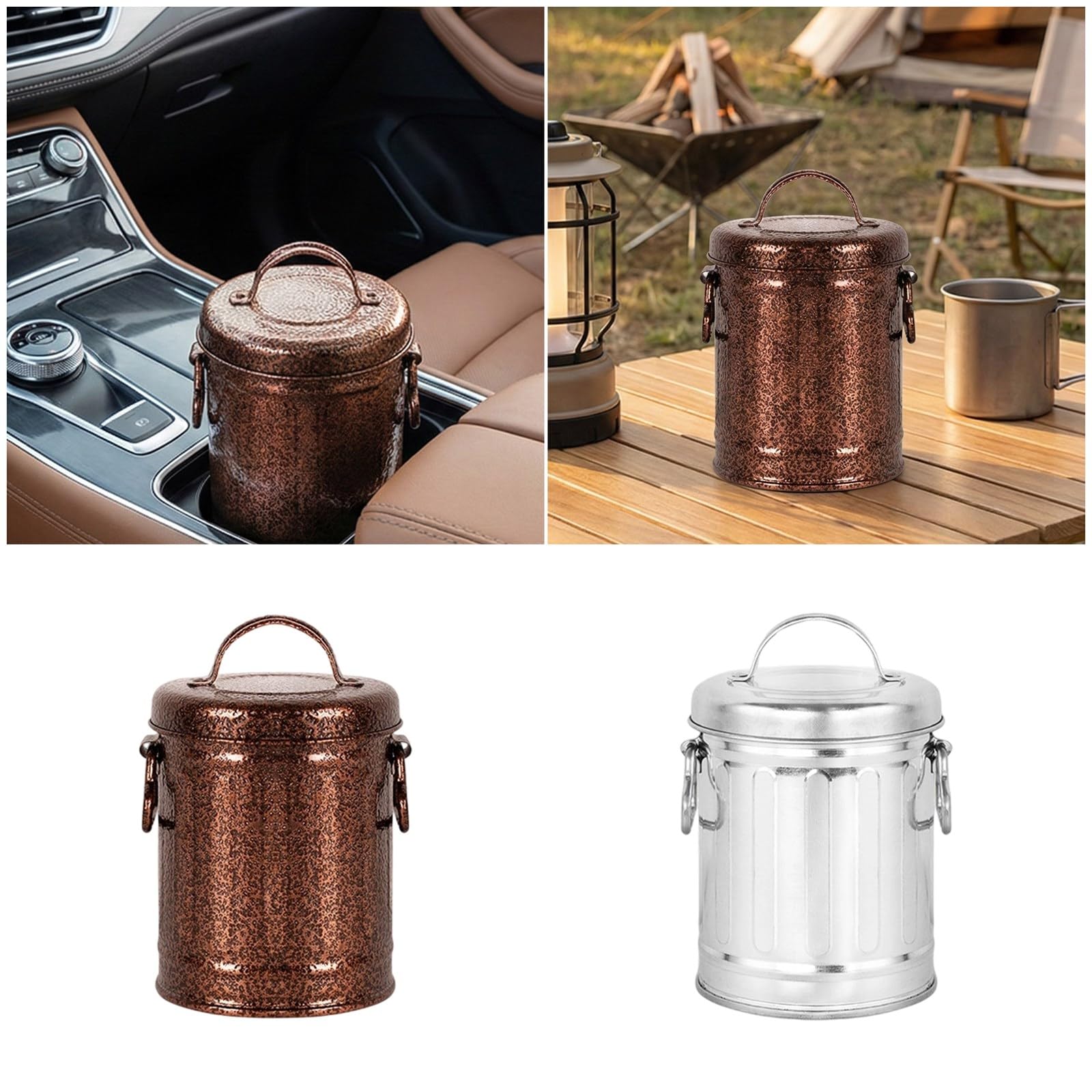Tsophreniq Windproof Vehicle Ashtray Portable Metal Bucket Styles Stops Ashes Spread During Driving Simple Disassembly Metal Ashtray with Lid