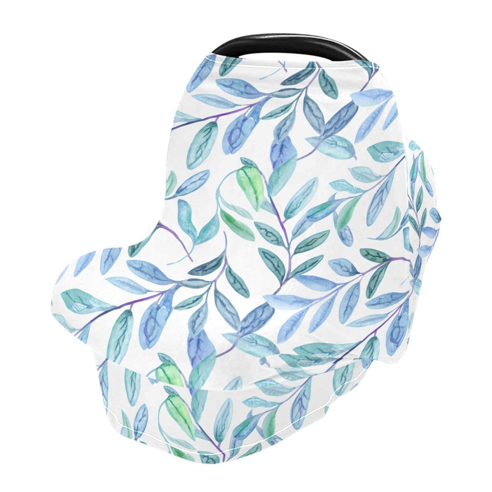 Nesatuwa Baby Car Seat Cover Aqua Foliage Breastfeeding Covers Stretchy Breathable Multi-Use Cover Carseat Canopy for Girls and Boys