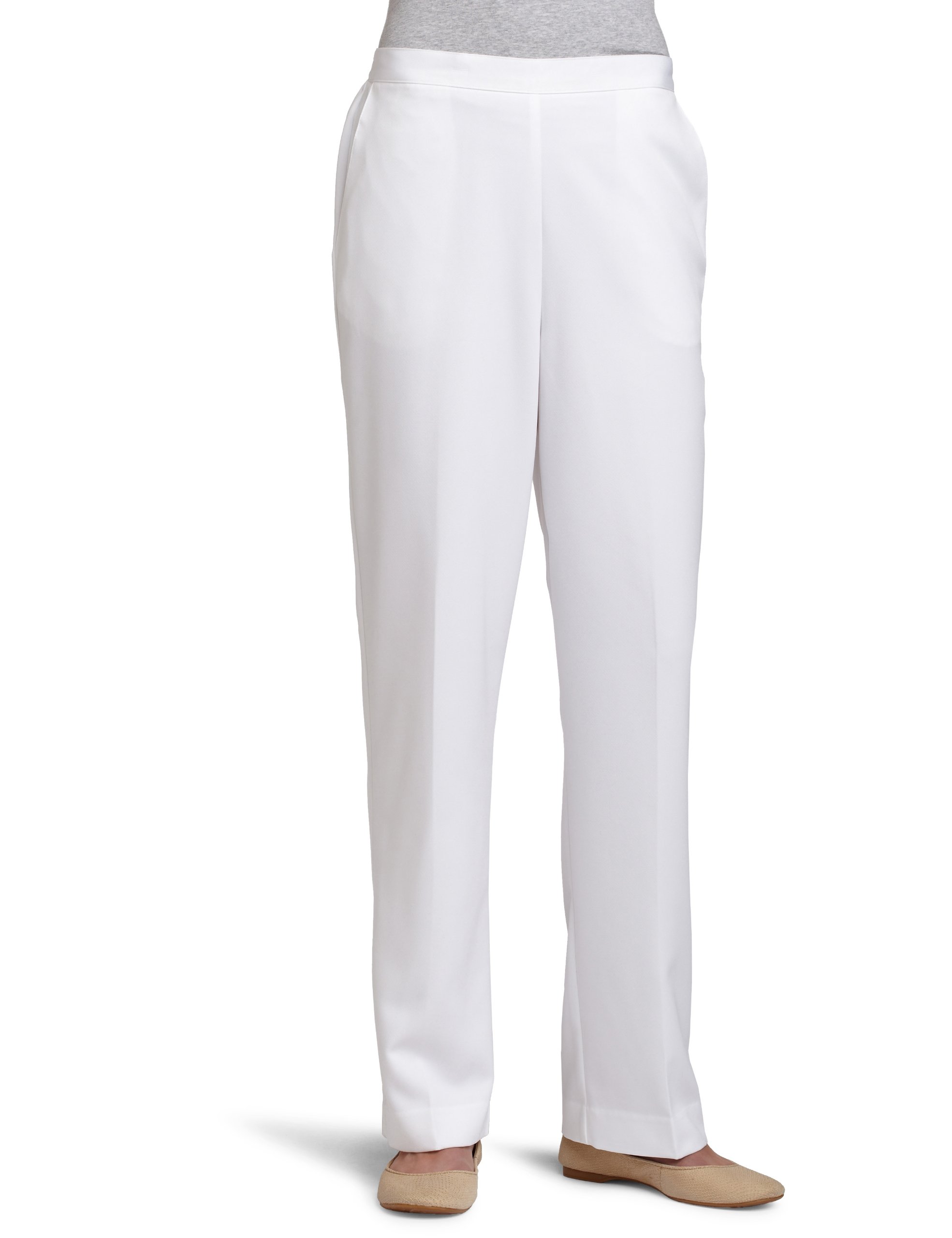 Alfred Dunner Womens Flat Front Elastic Back Pant White 16
