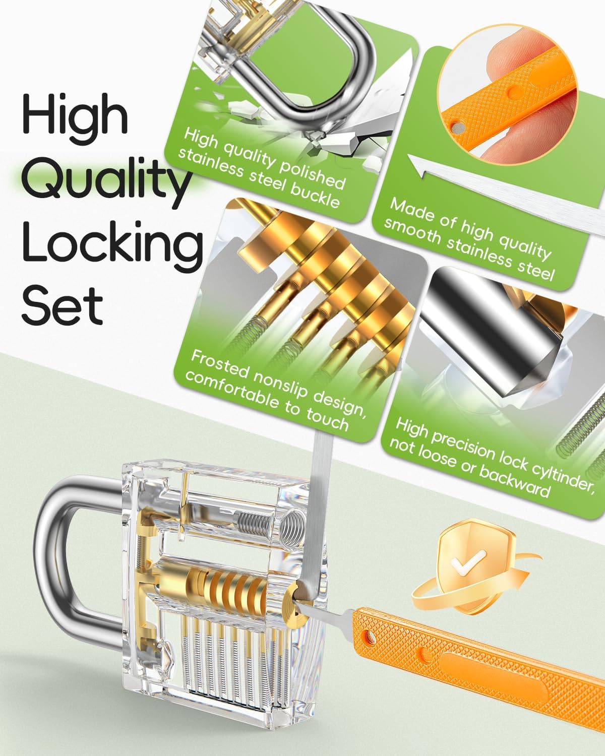 Eventronic Kit de Crochetage Serrure 36 Pièces, Kit De Lock Picking avec 4 Serrures, Outils D’ entraînement Transparents Cadenas avec Housse de Transport pour Serruriers Débutants et Professionnels