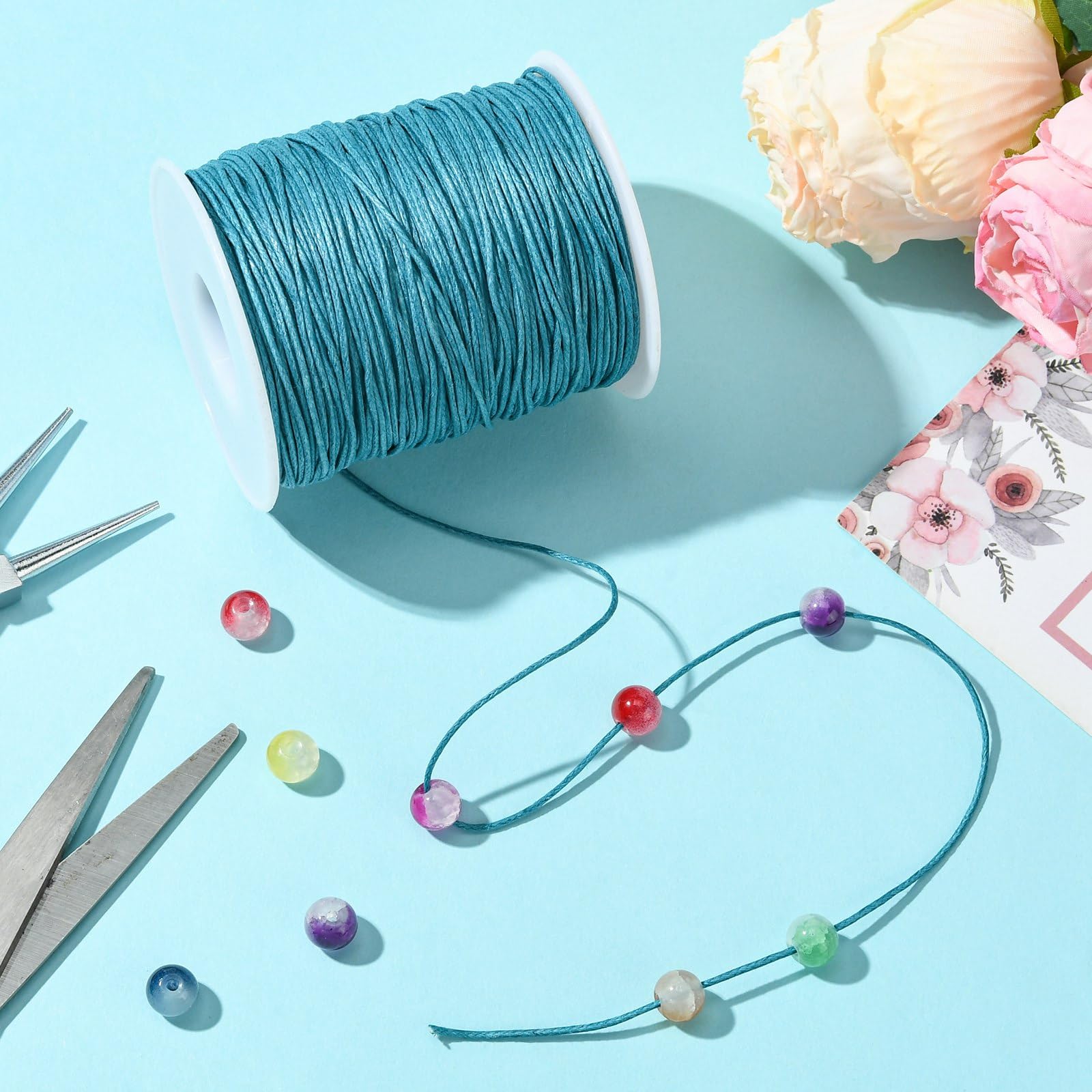 DanLingJewelry Approx 100 yards/roll 1mm Teal Waxed Cotton Cord Waxed Beading Thread String for Bracelet Necklace Jewellery Making - Image 4