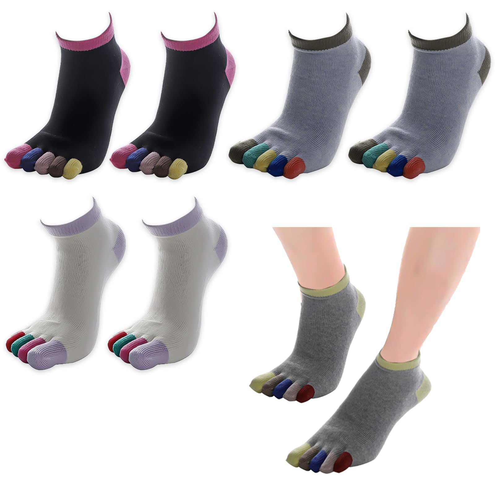 5 Paires Chaussettes 5 Doigts Femme - Coton Respirant - Taille 34-39 - Running, Sport, Quotidien - 10
