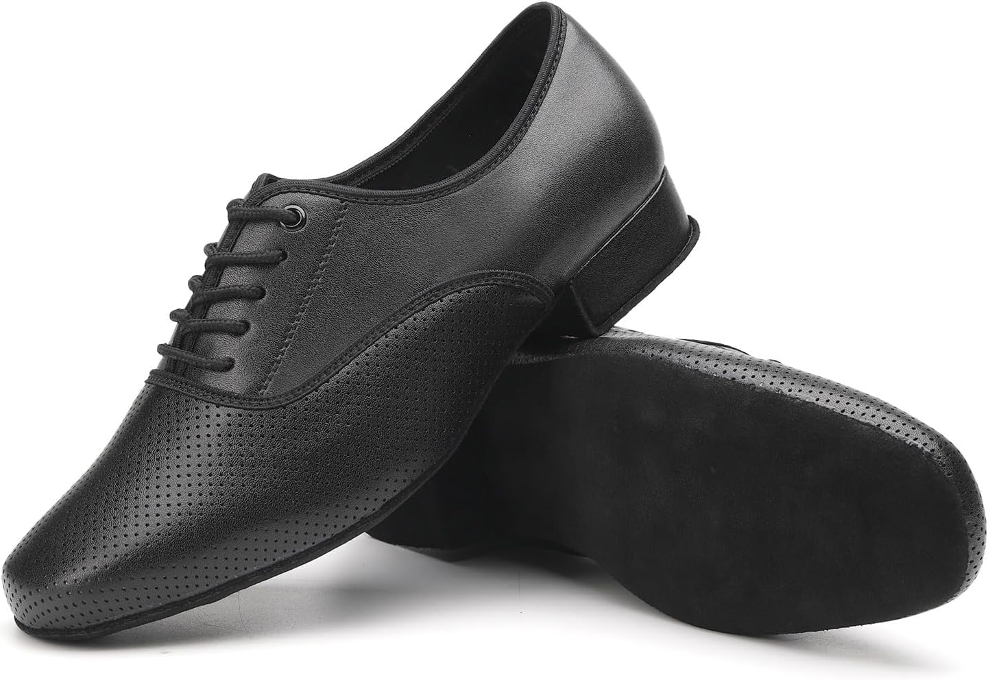 SWDZM Mens Latin Ballroom Dance Shoes Breathable Lace-up Salsa Tango Waltz Character Practice Dancing Shoes Men,Lace-up,Suede Sole,10.5 US Black