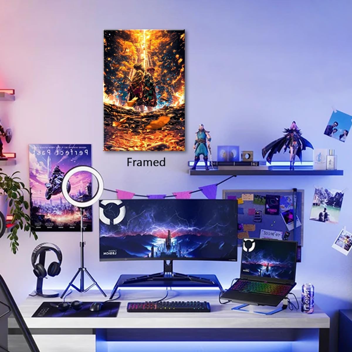 Framed Anime Demon Slayor Poster For Fans Kids Birthday Gifts-Manga Lovers Posters Canvas Art Print Manga Picture For Teen Girls/Boys Room Bedroom Wall Decor