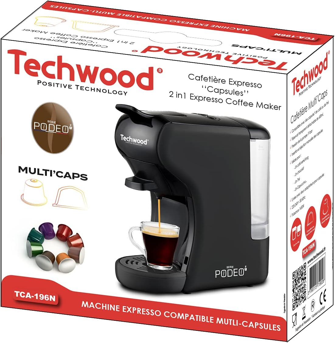 Techwood Caffettiera Expresso Multi-Capsule, Nero Techwood Caffettiera Expresso Multi-Capsule, Nero
