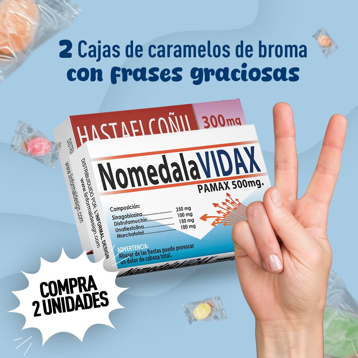 PHARMACOÑA HASTAELCOÑIL NOMEDALAVIDAX Pack 2 Cajas Caramelos de Broma Divertidos Regalos Graciosos para Adultos