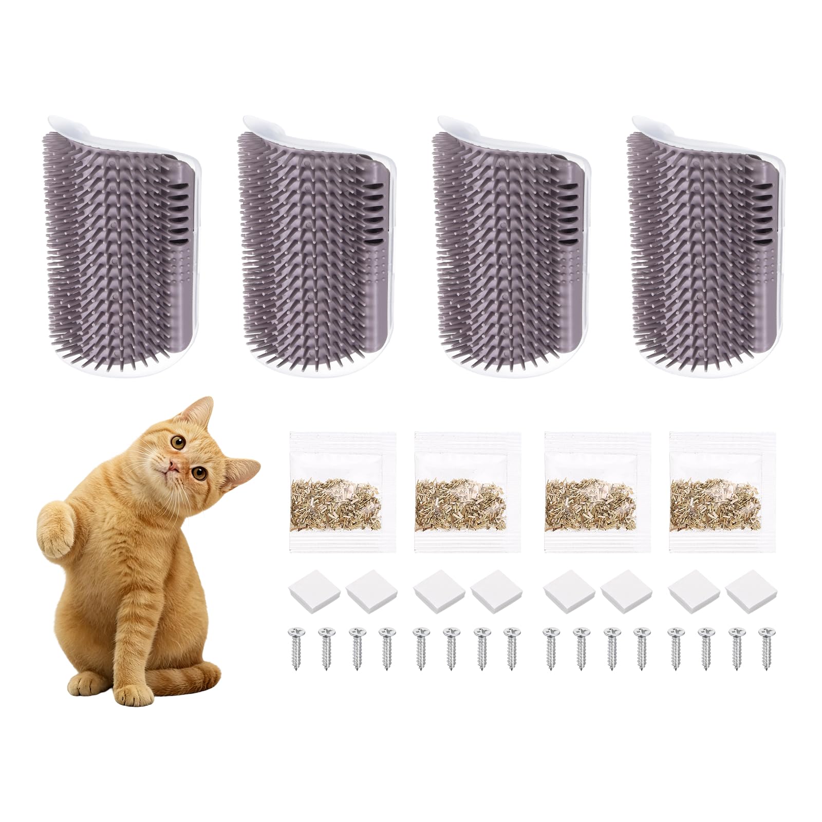 sourcing map Self Grooming Cat Brush, Cat Self Groomer Scratcher with Catnip (4Pcs, S, Grey)