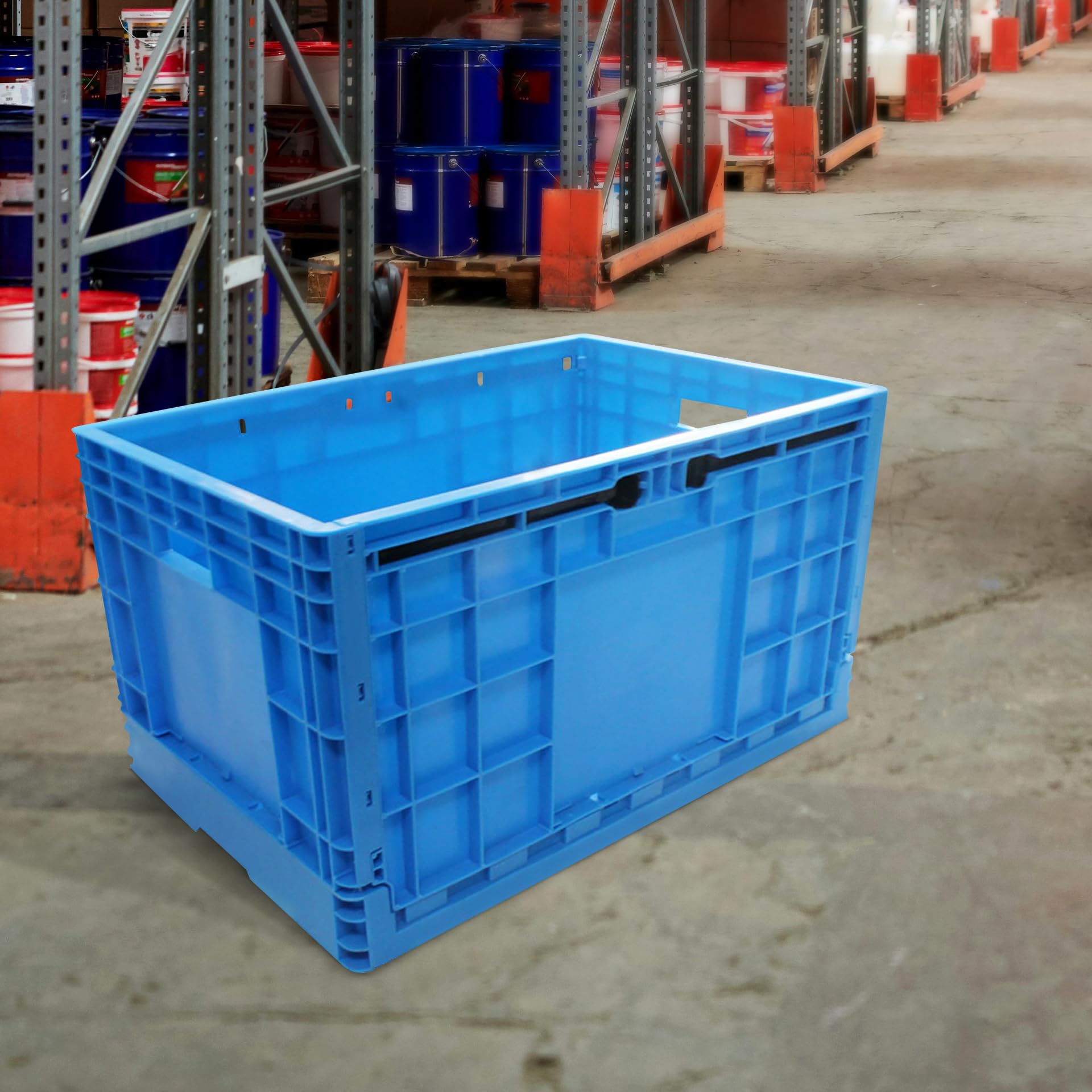 Casse industriali in plastica impilabili da 21 galloni | Contenitori pieghevoli resistenti | Contenitori pieghevoli commerciali per l'organizzazione del magazzino (1, 21 galloni)