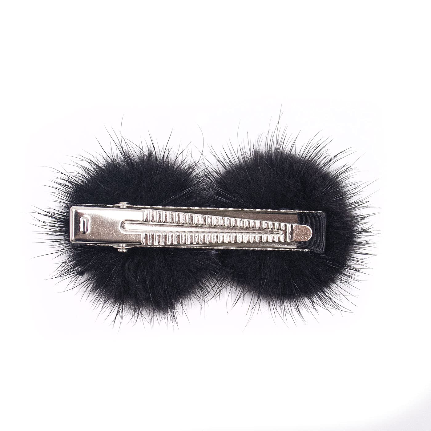 surell Mink Bow Barrette with Gem - Fuzzy Bow Shaped Hair Clip - Sparkly Hair Bow for All Hair Types (Black)