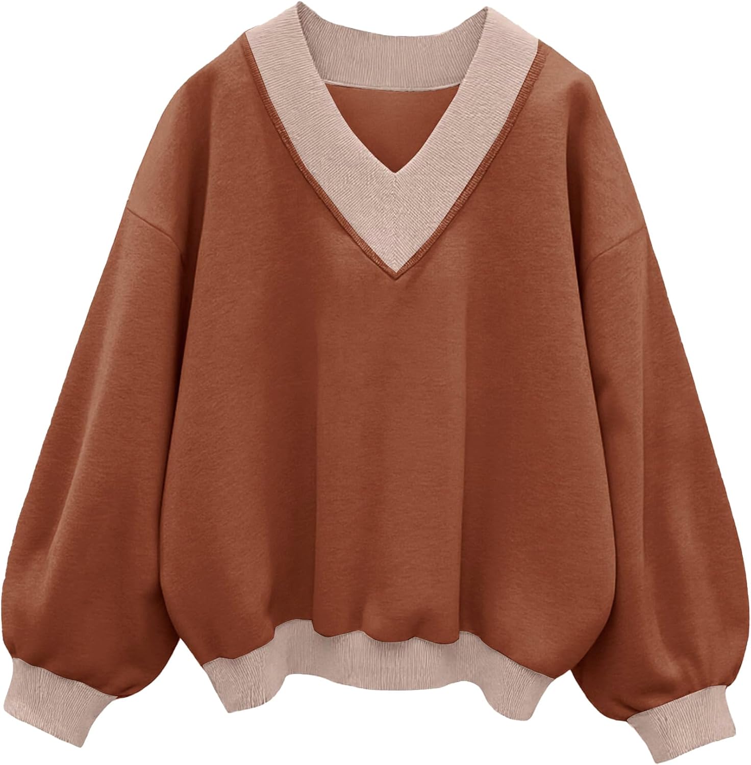 Hilinker Womens V Neck Oversized Sweatshirts Casual Drop Shoulder Long Sleeve Pullover Tops