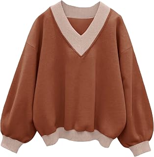Womens V Neck Oversized Sweatshirts Casual Drop Shoulder Long Sleeve Pullover Tops