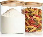 KEYWING 72oz Glass Spaghetti Pasta Storage Containers with Lids, 3-Pack Tall Square Airtight Food Jars for Pantry Noodles Flour Oats Cereal Sugar Beans