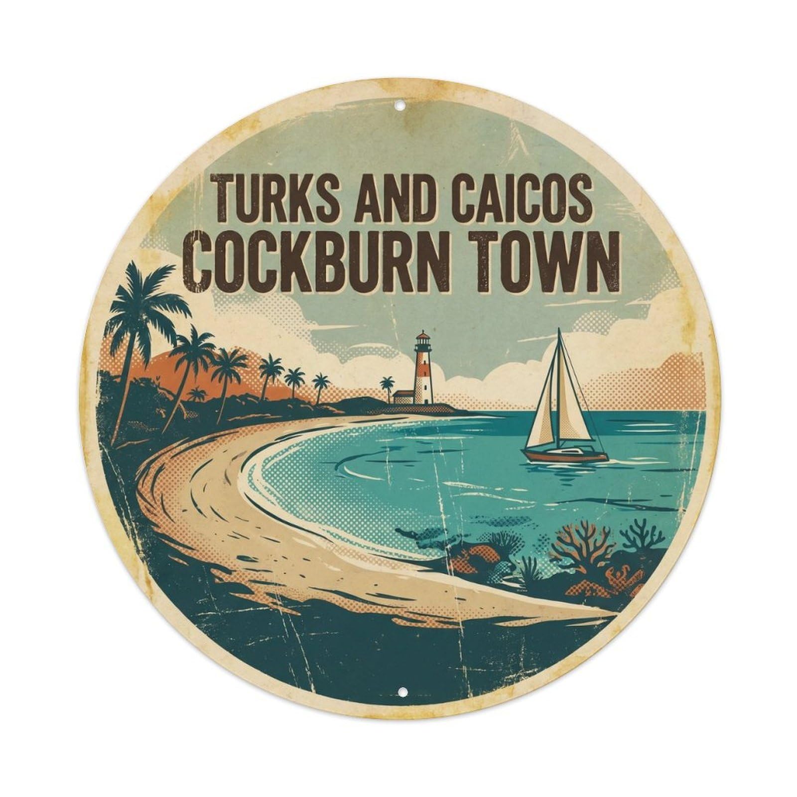 Turks And Caicos Cockburn City Island Resort Retro Ink Metal Tin Sign