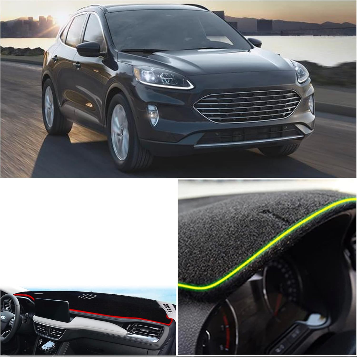 Dash Mat Cover Custom Interior Center Console Compatible with Ford Escape Titanium SUV 2020 2021 2022 Dashboard mat Covers Accessories (with HUD)