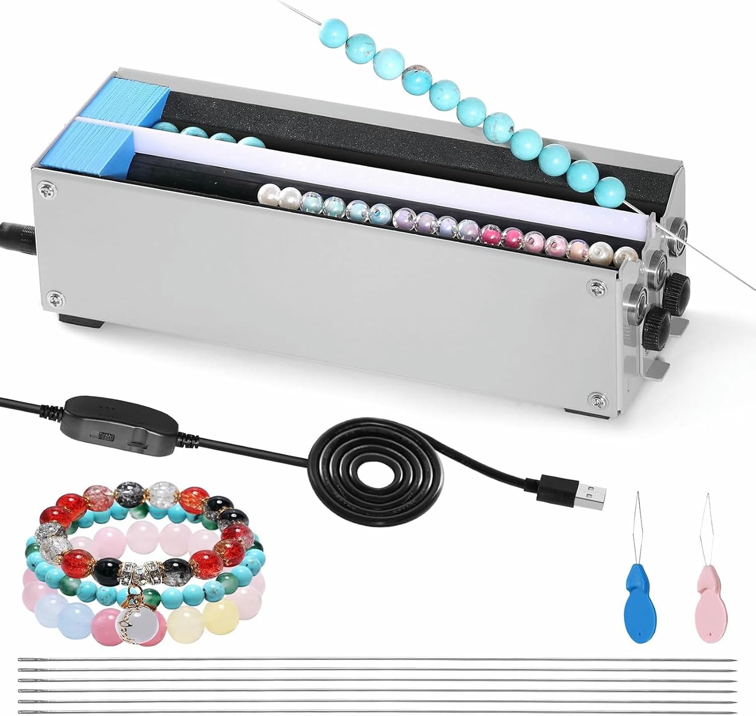 Electric Stainless Steel Pearl Machine for The Manufacture of Bracelets and Necklaces, 2 -Channel Pearl Machine with Automatic Adjustment ~/
