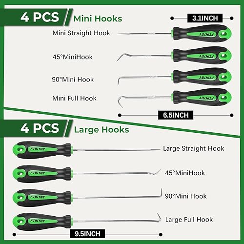 Miniatura 2 de FTIHTRY Juego de 8 piezas de púas y ganchos, juego de ganchos automotrices de precisión, sello de aceite para automóviljunta tórica, mini extractor
