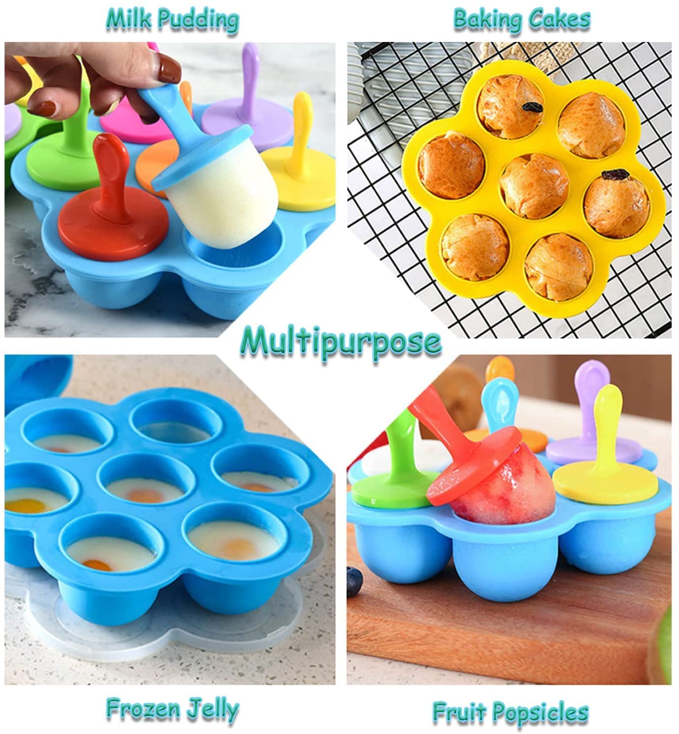 Molde para Helados de Silicona, Moldes para Polos Reutilizables, Mini Moldes para Paletas, Moldes de Hielo Caseros con Palitos y Tapas de Colores, Verde