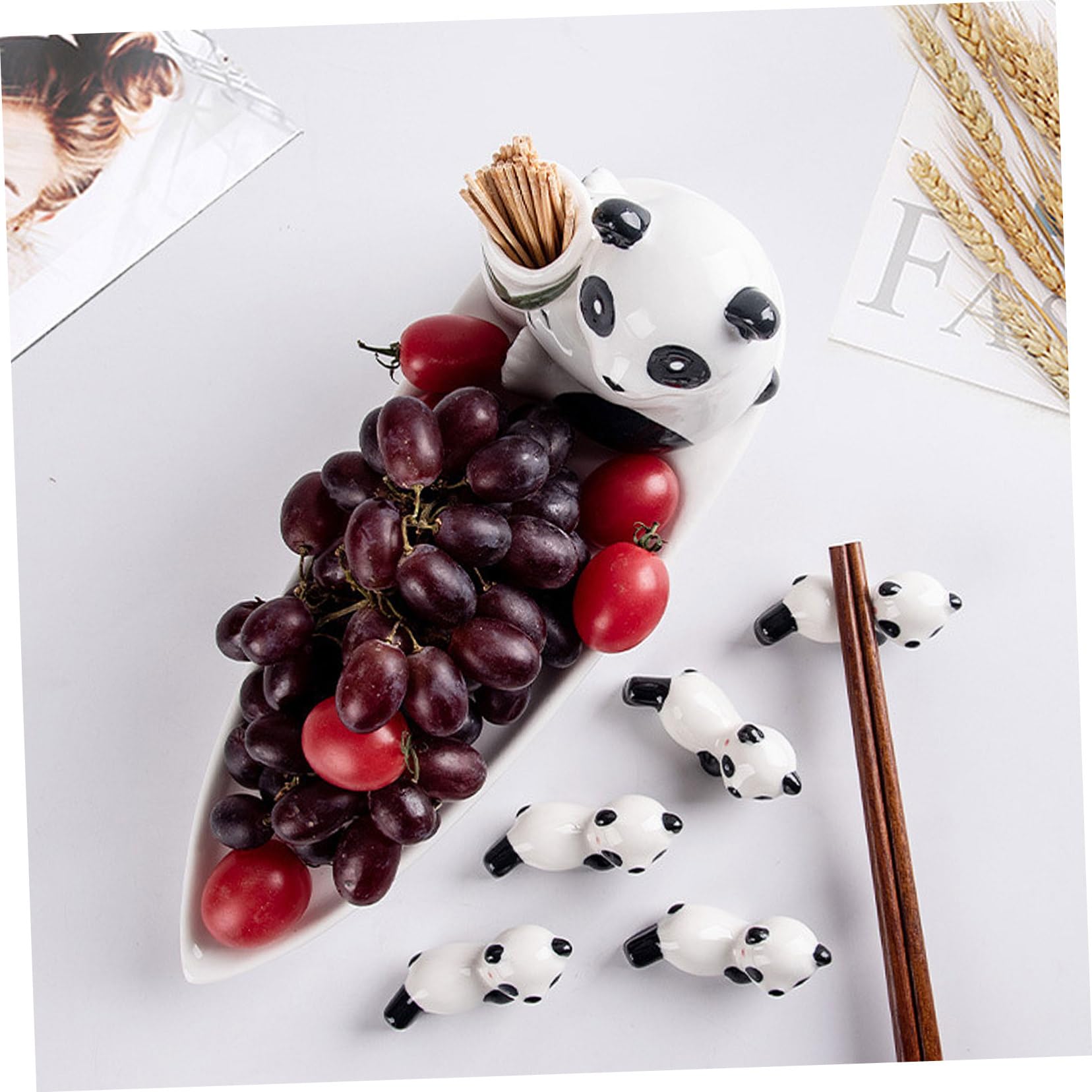 MAGICLULU Repose-Baguettes Panda en Céramique, 1 Set Blanc pour Baguettes