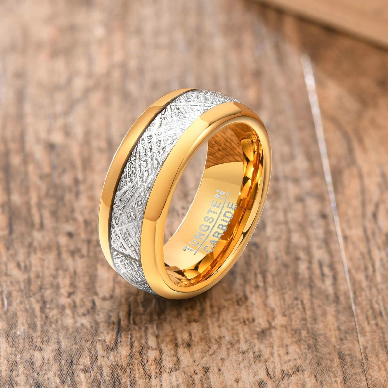 Aeici - Anillos para mujer y hombre, anillo de boda de tungsteno de oro plateado de 8 mm